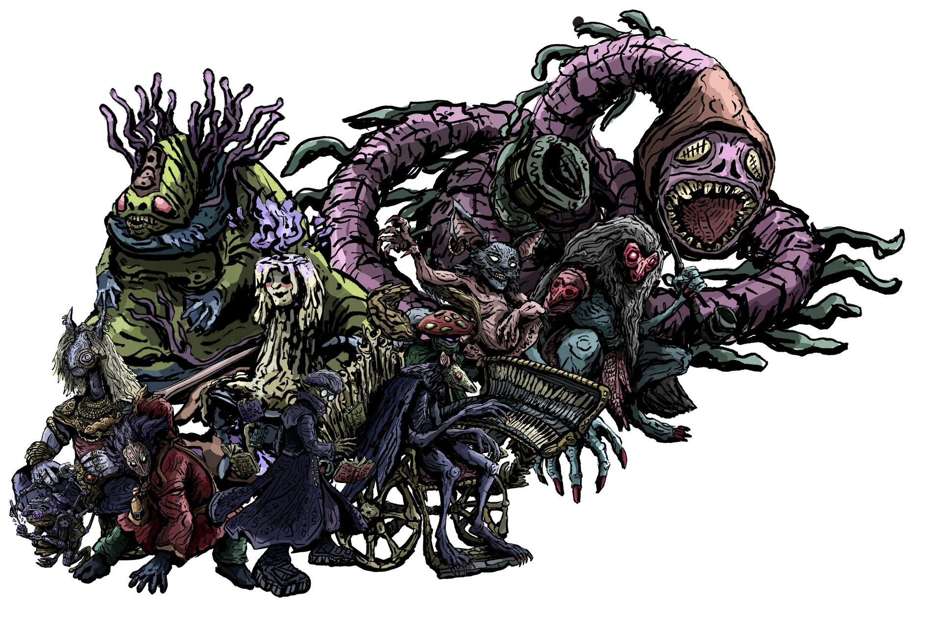 Hand-drawn Devoidant characters and demons